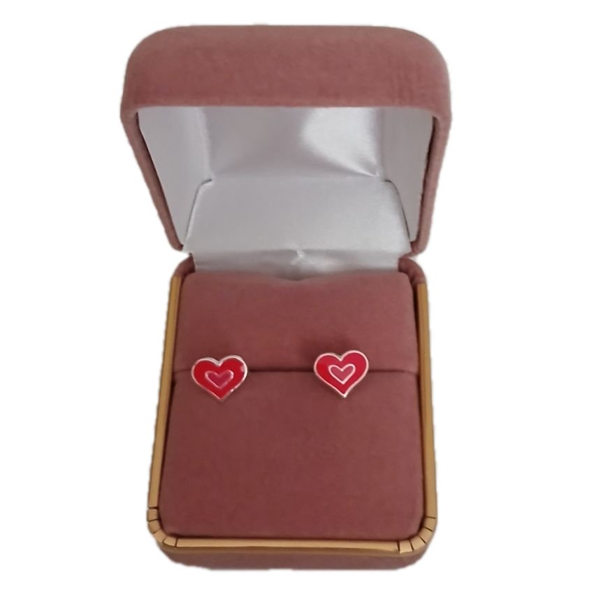 Pink Sterling Silver Double Heart Childrens Earrings(2)