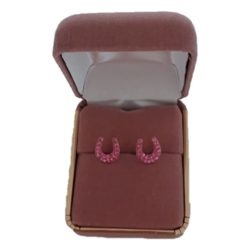 Pink Sterling Silver Horse Shoe Earrings(2)