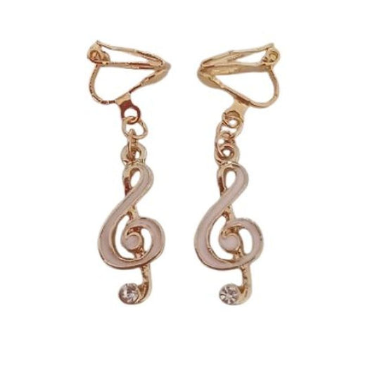 Pink Treble Clef Clip On Earrings
