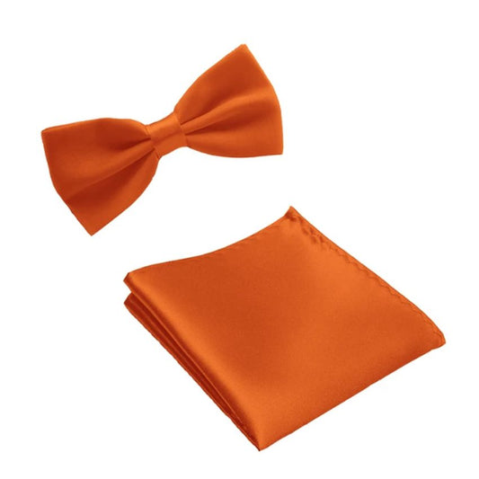 Plain Orange Dickie Bow Tie And Hanky Set