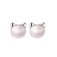 Plated Pearl Cats Face Silver Earrings