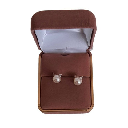 Plated Pearl Cats Face Silver Earrings(2)