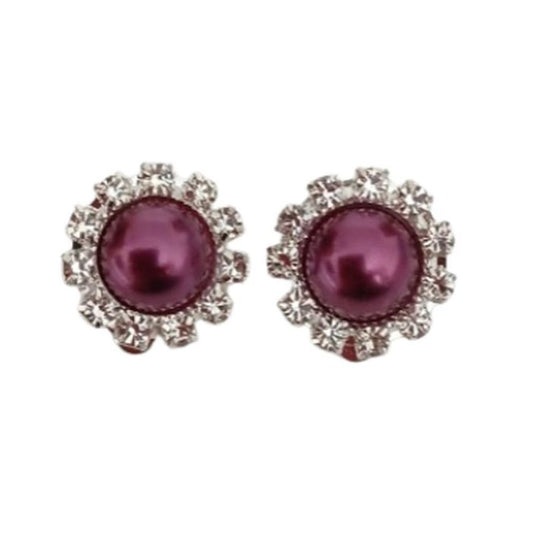 Plum With Diamante Edges Clip On Earrings