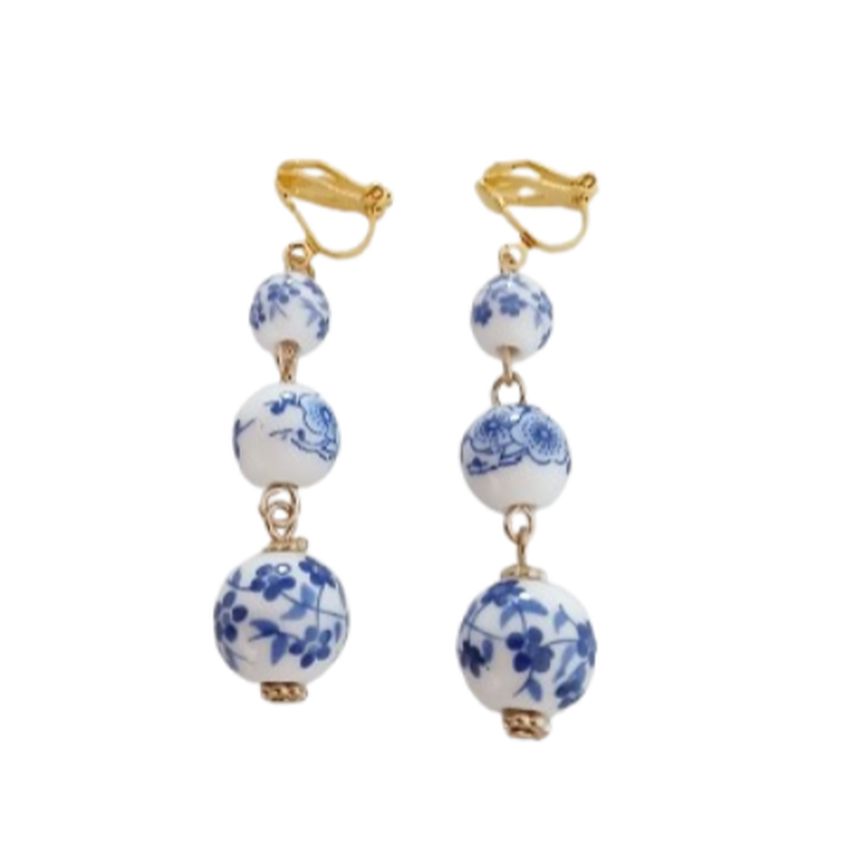 Porcelain Effect Drop Clip On Earrings