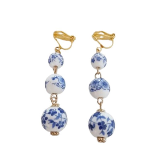 Porcelain Effect Drop Clip On Earrings