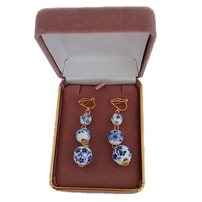 Porcelain Effect Drop Clip On Earrings