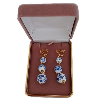 Porcelain Effect Drop Clip On Earrings