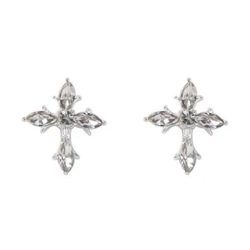 Pretty Crystal Cross Communion Clip On Earrings
