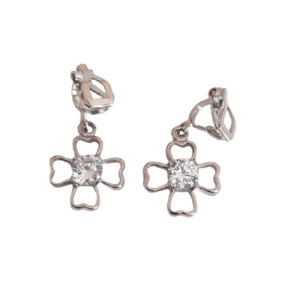 Pretty Diamante Flower Clip On Earrings