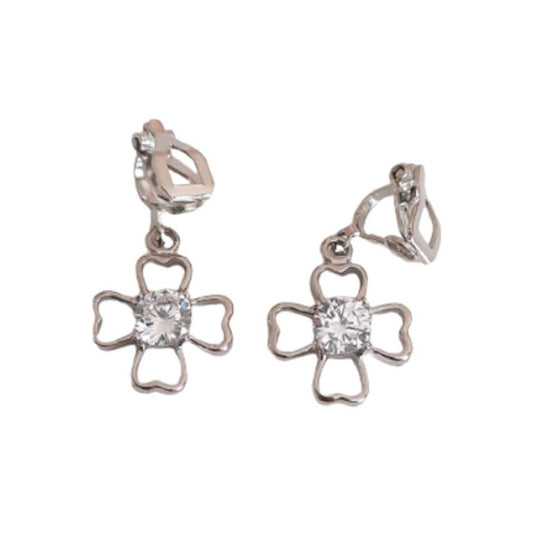 Pretty Diamante Flower Clip On Earrings