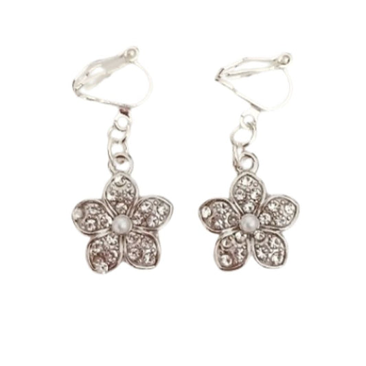 Pretty Flower And Pearl Clip On Earrings