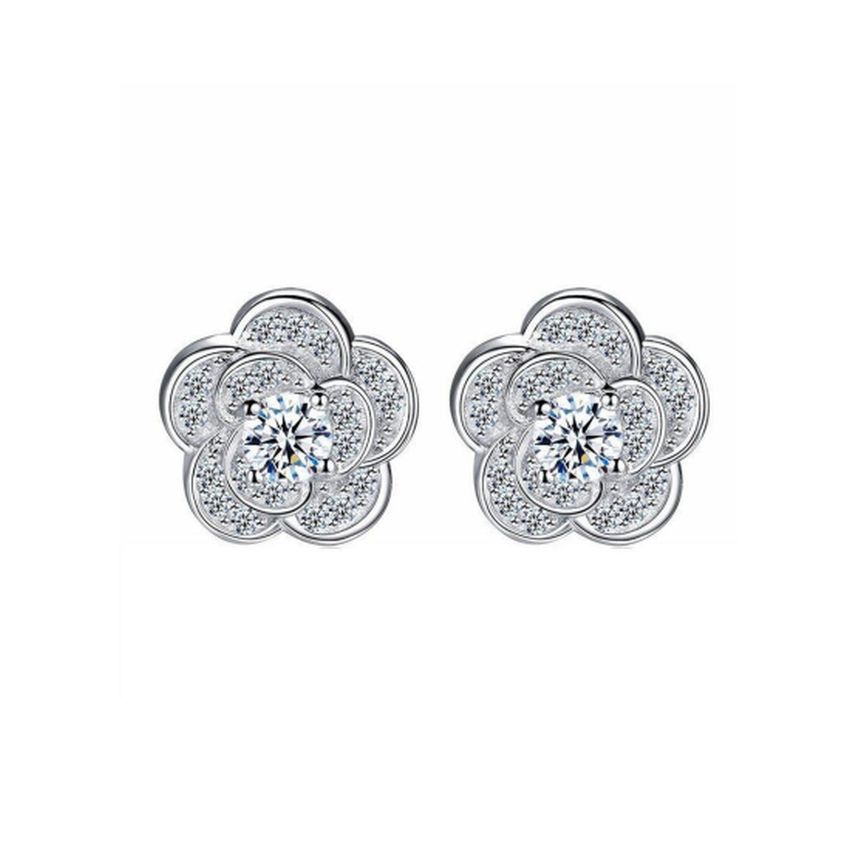 Pretty Pave Surround Sterling Silver Flower Earrings