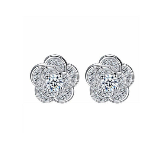 Pretty Pave Surround Sterling Silver Flower Earrings