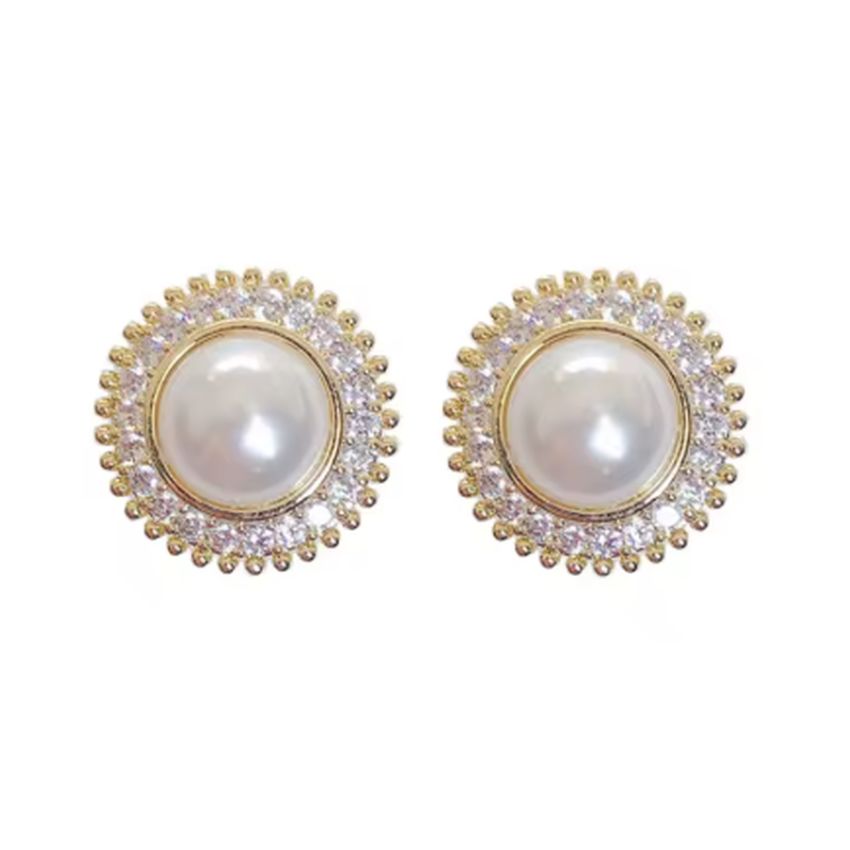 Pretty Diamante Pearl Clip On Earrings