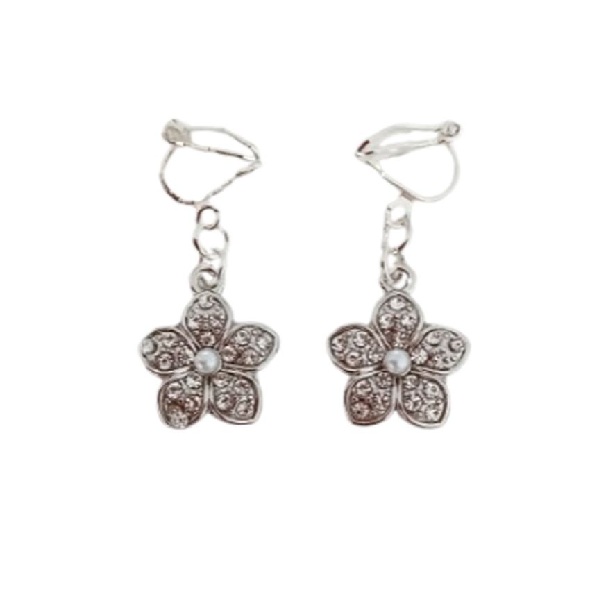 Pretty Flower And Pearl Clip On Earrings
