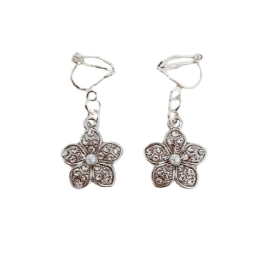 Pretty Flower And Pearl Clip On Earrings