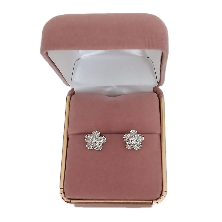 Pretty Pave Surround Sterling Silver Flower Earrings