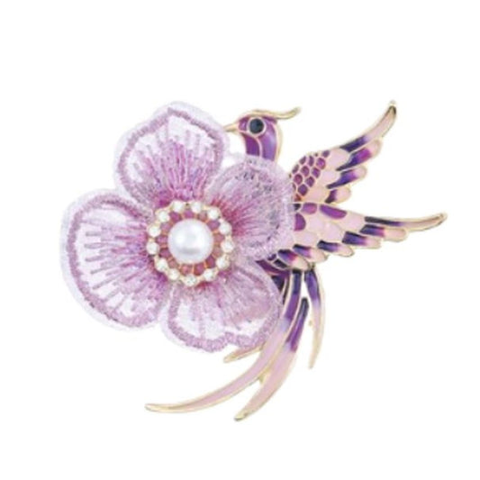 Purple Bird And Flower Brooch