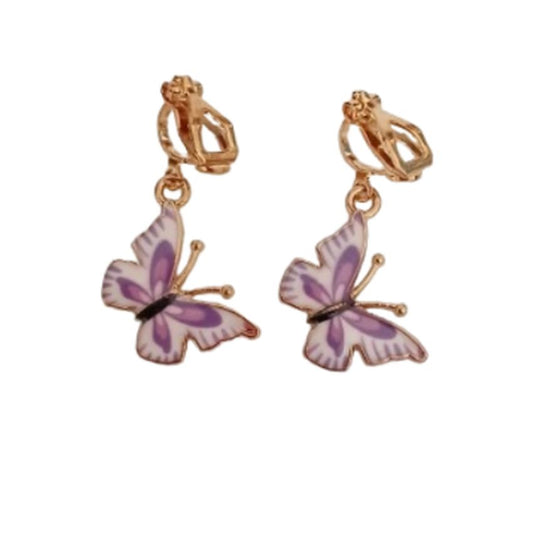 Purple Butterfly Clip On Earrings