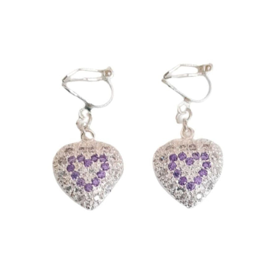Purple Cubic Zirconia Heart Earrings