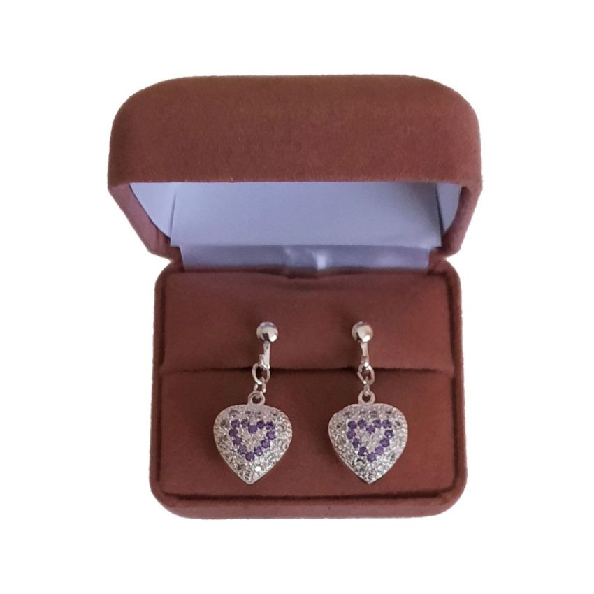Purple Cubic Zirconia Heart Earrings(2)