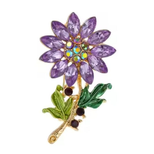 Purple Diamante Ladies Flower Brooch