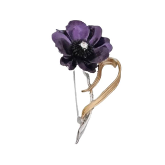 Purple Diamante Sprig Flower Brooch