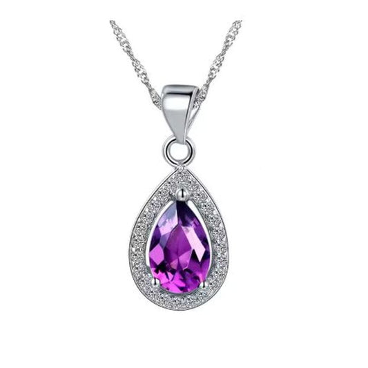 Purple Diamante Surround Pendant