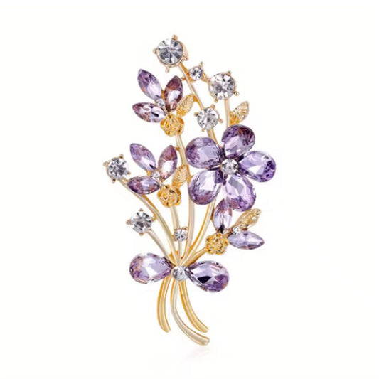 Purple Floral Bouquet Crystal Brooch