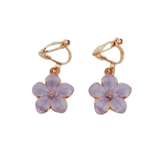 Purple Flower Clip On Earrings