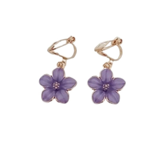 Purple Flower Clip On Earrings