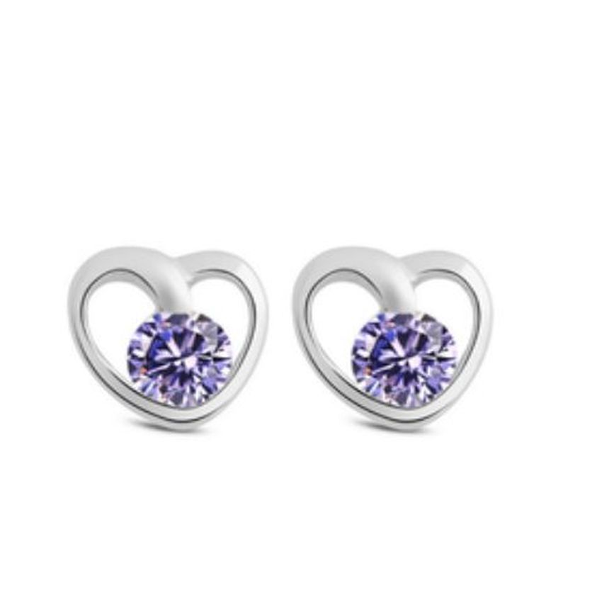 Purple Heart Cubic Zirconia Centre Silver Earrings