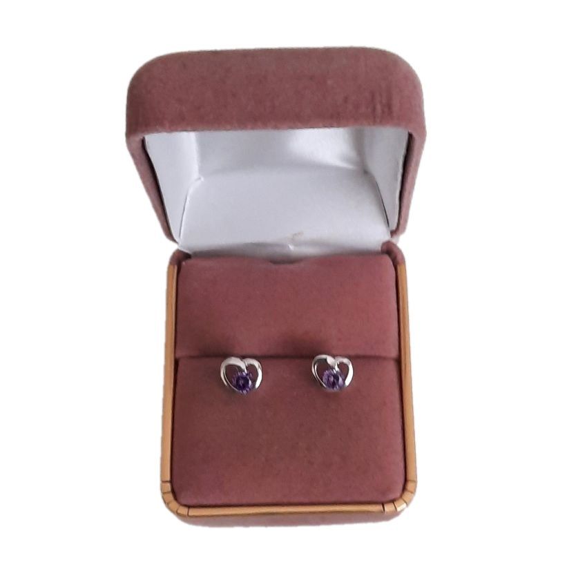 Purple Heart Cubic Zirconia Centre Silver Earrings(2)