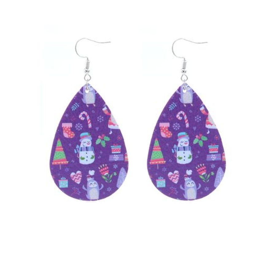 Purple Leather Christmas Drop Earrings