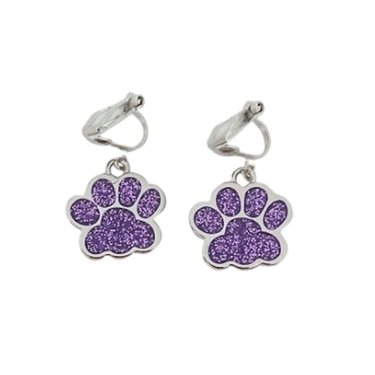 Purple Paw Clip On Earrings
