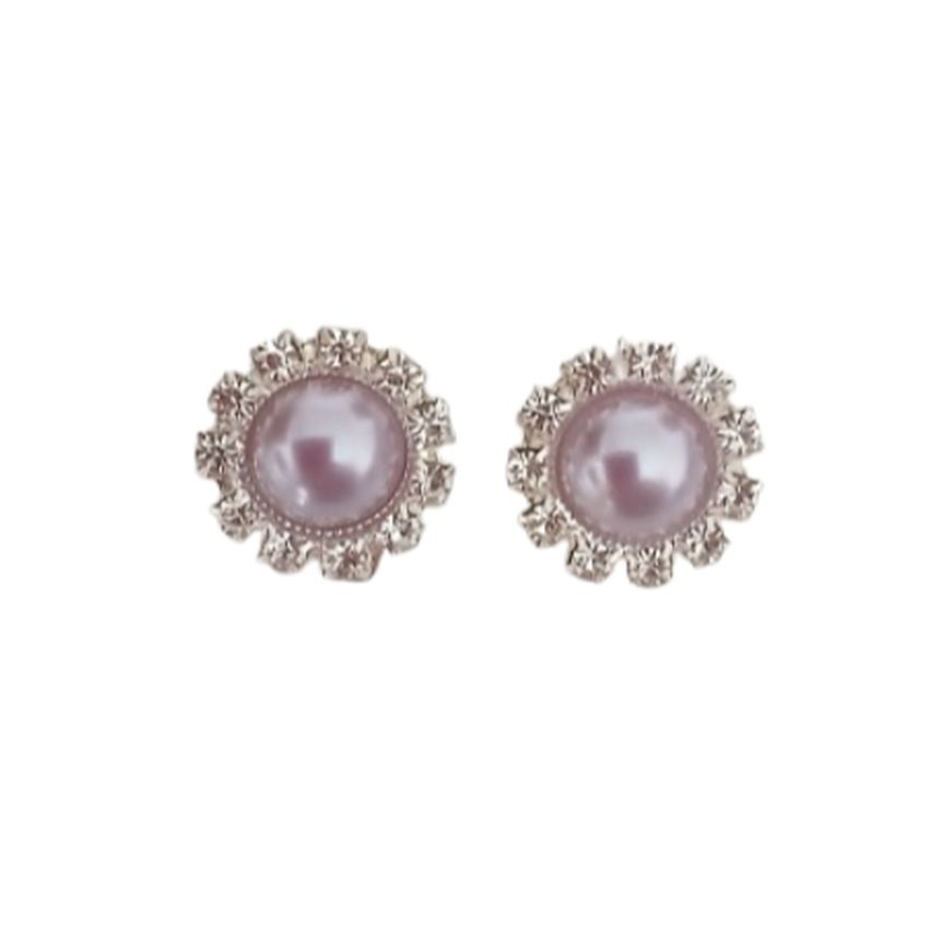 Purple Round Diamante Clip On Earrings