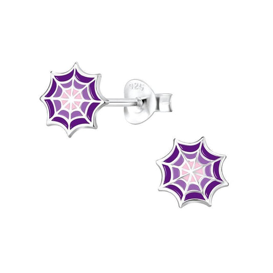 Purple Silver Halloween Spider Web Earrings