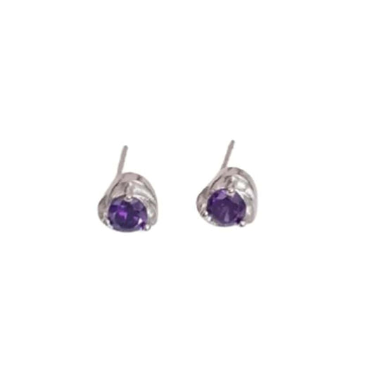 Purple Stone Silver And CZ Stud Earrings