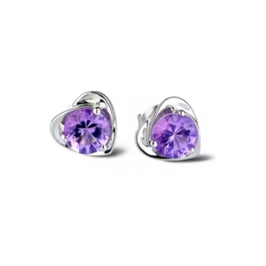 Purple Stone Silver And CZ Stud Earrings