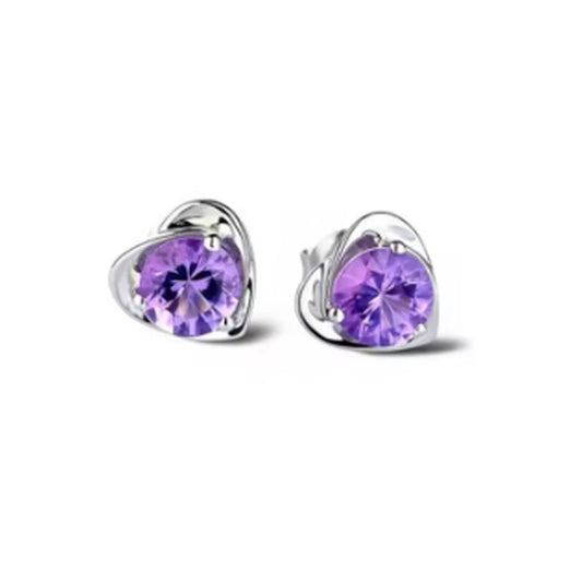 Purple Stone Silver And CZ Stud Earrings