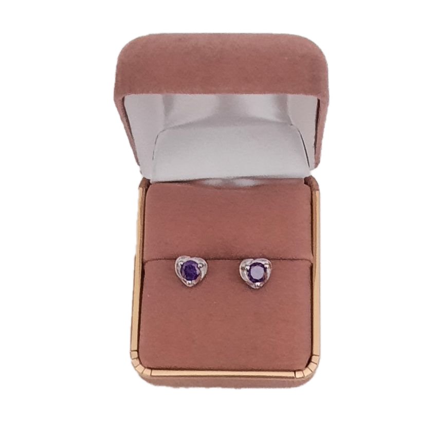 Purple Stone Silver And CZ Stud Earrings(2)