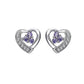 Purple Centred CZ Stone Silver Heart Earrings