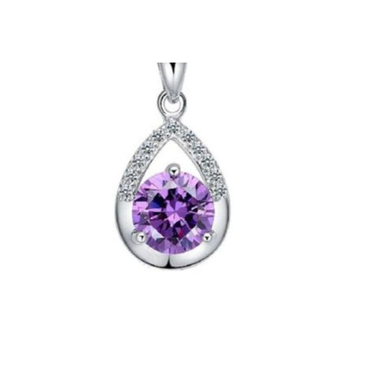 Purple Topaz Stone Pear Drop Pendant With Cubic Zirconia