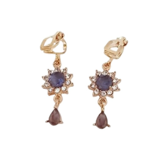 Purple Cluster Diamante Clip On Earrings