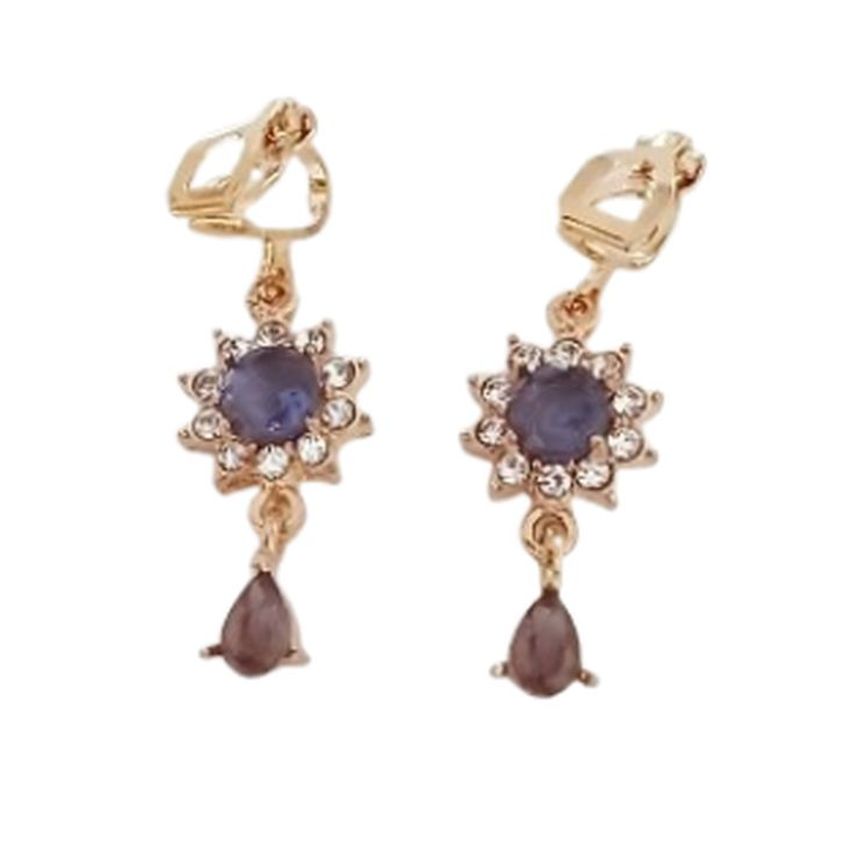 Purple Cluster Diamante Clip On Earrings