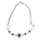 Purple Cubic Zirconia Silver Bracelet With Heart Centre