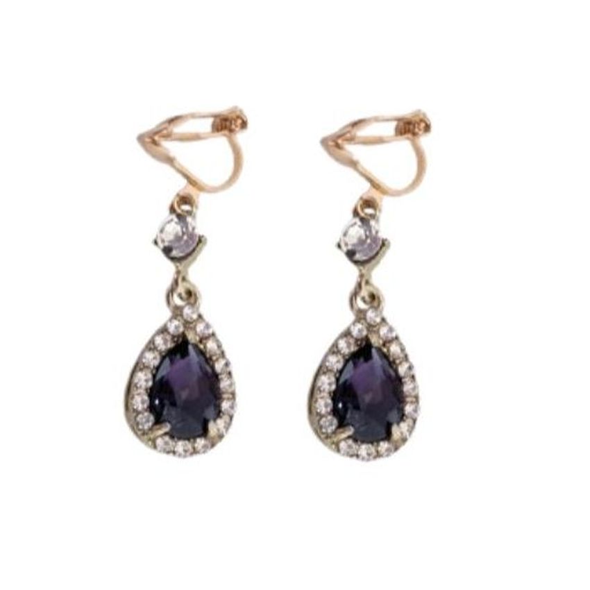 Purple Cushion Surround Drop Clip On Earrings