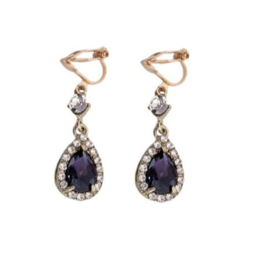 Purple Cushion Surround Drop Clip On Earrings