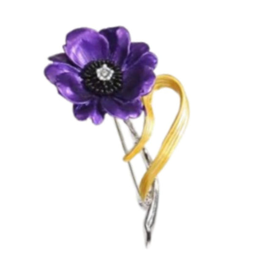 Purple Diamante Sprig Flower Brooch