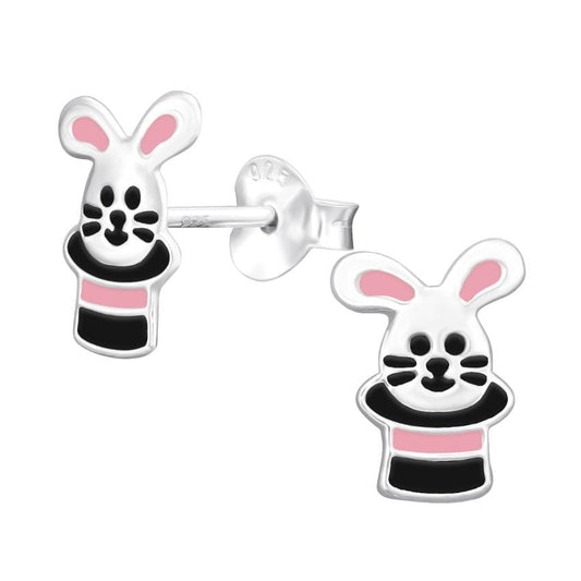 Rabbit And Hat Sterling Silver Childrens Earrings